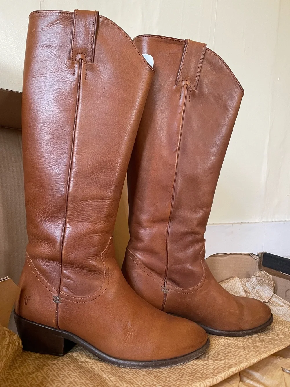 Frye Carson Pull On Women's Tall Cowgirl Leather Boots Molasses Western Vintage - Picture 5 of 16
